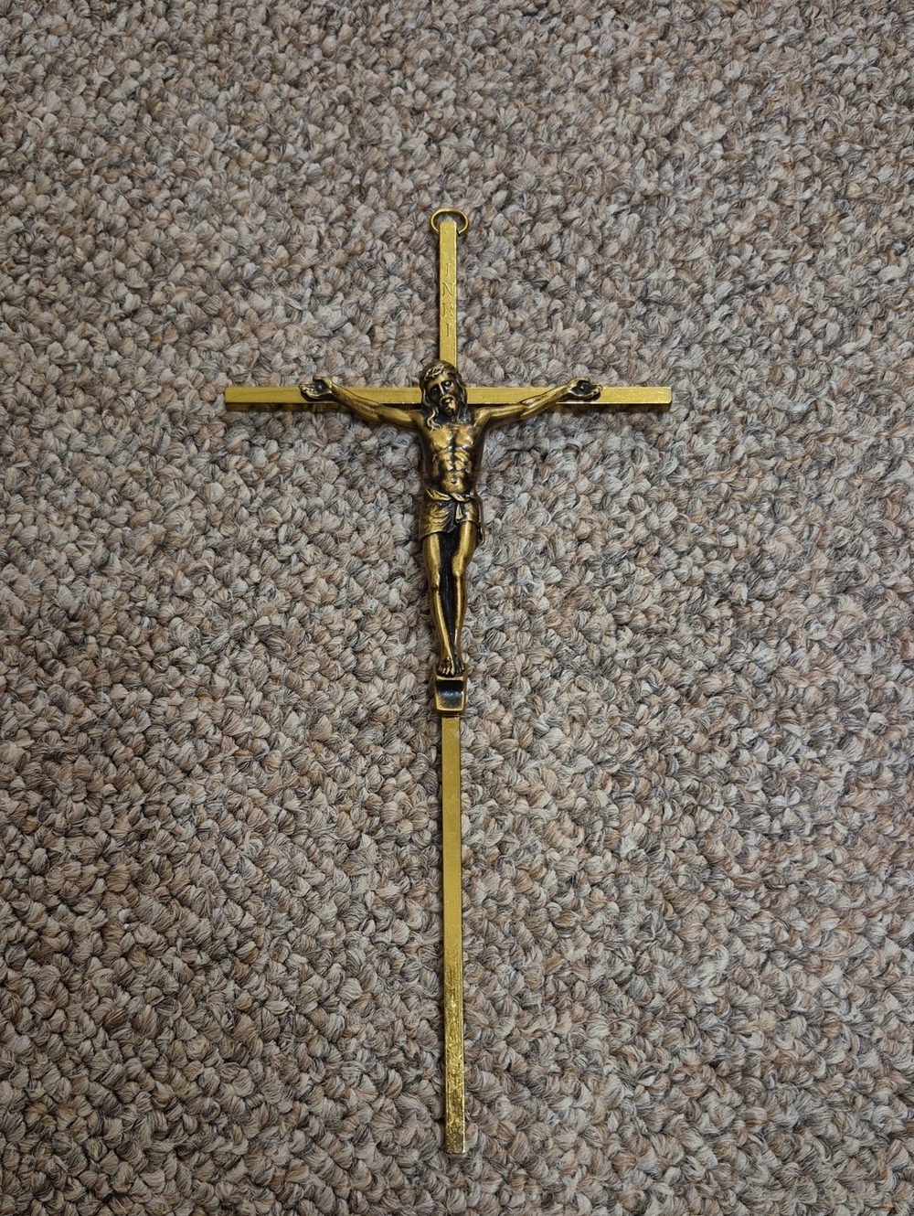 Vintage Brass Crucifix Wall Cross With Corpus Of Jesus Christ And INRI Ingraving